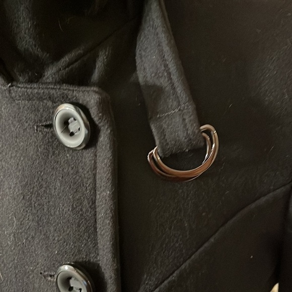 Guess Black Wool Blend Double Breasted Coat Sz M - Picture 3 of 8